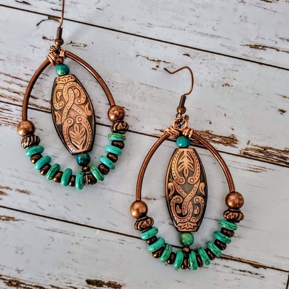 Jewelry - Turquoise & Copper Southwest Earrings